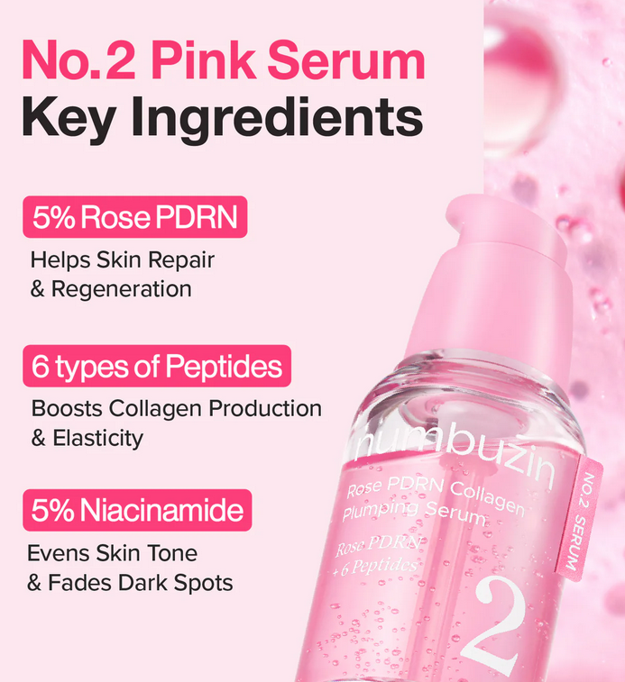 Numbuzin No.2 Rose PDRN Collagen Plumping Serum.